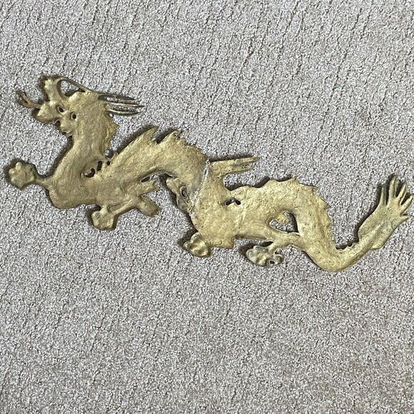 Vintage Brass Wall Hanging Dragon Figure 7”22” Long mid centry modern - Picture 7 of 9